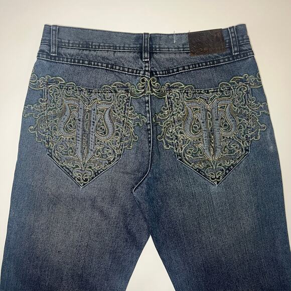 Pelle Pelle Embellished Embroidered Baggy Wide Leg Denim Jeans - Picture 4 of 7